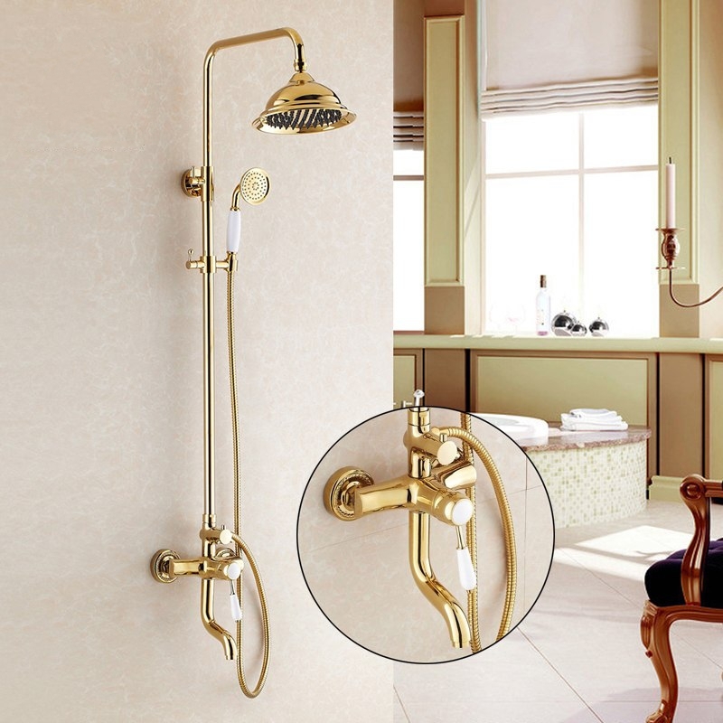 Wall Mount Single Handle Gold Bathroom Shower with Hand-Held Shower