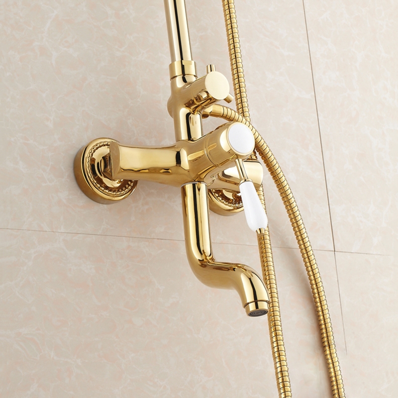 Wall Mount Single Handle Gold Bathroom Shower with Hand-Held Shower