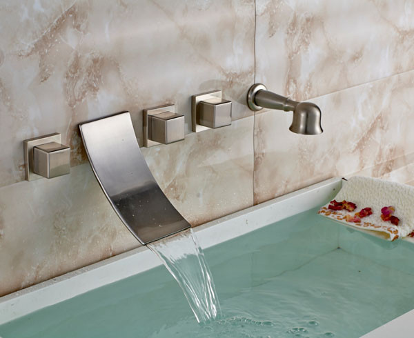 Wall Mounted Waterfall Bathroom Bath Tub Shower Tap Mixer Faucet W/Hand Shower 