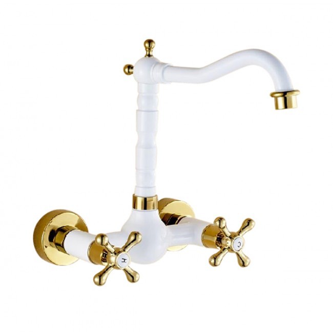 Wall Mounted Gold Plating Bathroom Basin Sink Mixer Faucet