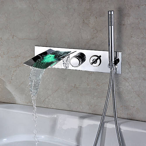 Modern Wall Mount With Pullout Hand Shower Bathtub Led Waterfall