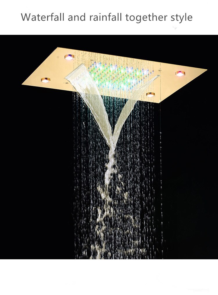 Juno Luxury Romote control LED Rainfall & Waterfall Concealed Gold Shower Set