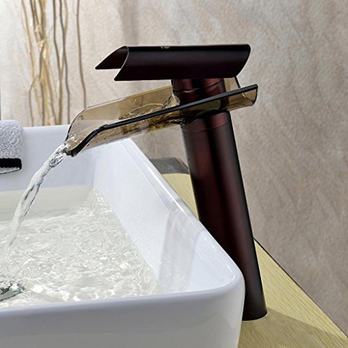 Waterfall Glass Single lever Bathroom Basin Sink Faucet in Oil Rubbed Bronze