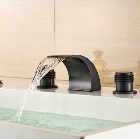 Luxury Deck Mount Oil Rubbed Bronze Waterfall Basin Sink Faucet
