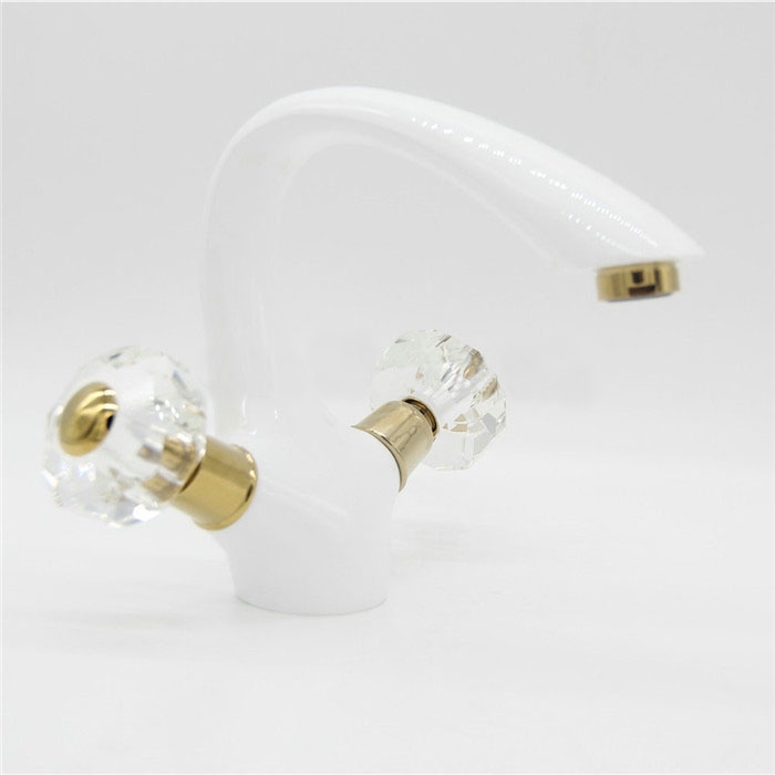 White Crystal Double Handle Bathroom Sink Faucet