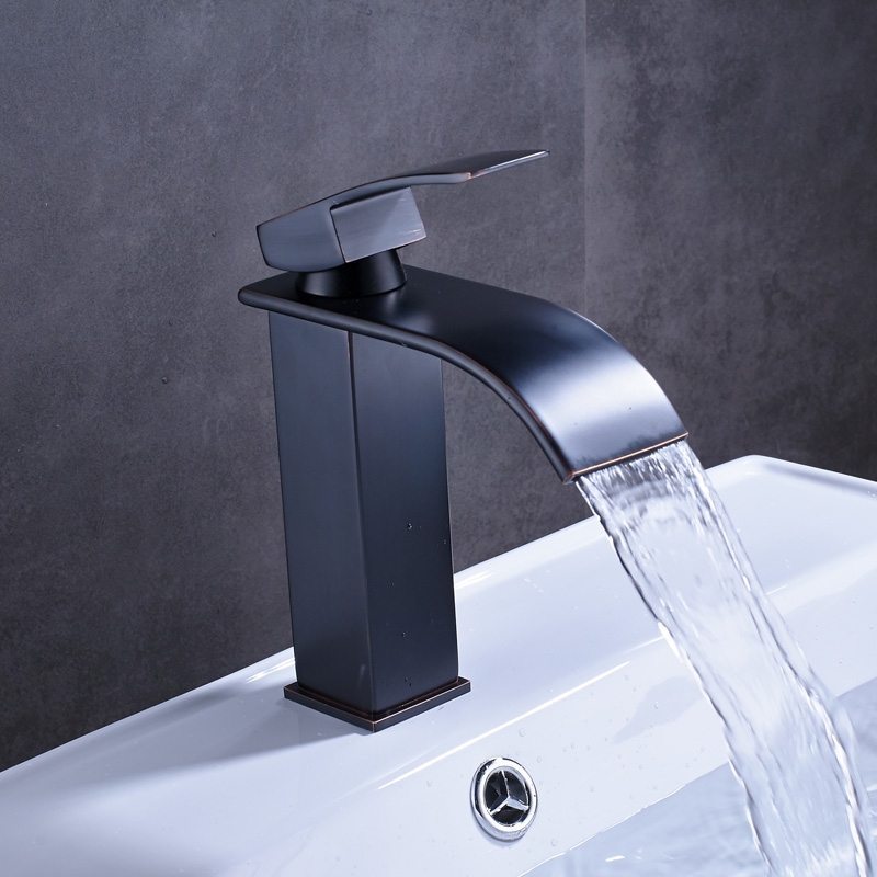 Widespread Black Bronze Single Handle Contemporary Deck Mounted Bathroom Sink Faucet