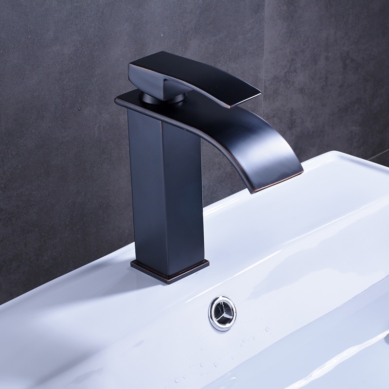Widespread Black Bronze Single Handle Contemporary Deck Mounted Bathroom Sink Faucet