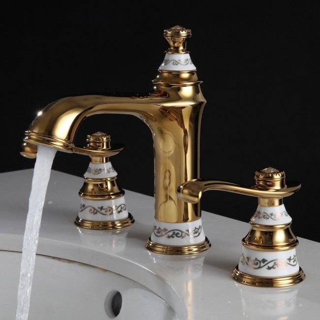 Widespread White Painted Three Hole Bathroom Tap Sink Faucet 