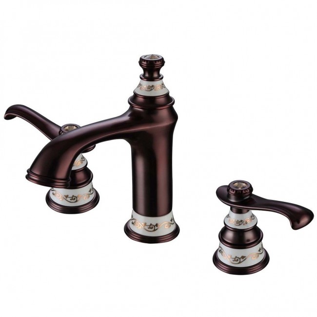 Widespread White Painted Three Hole Bathroom Tap Sink Faucet 