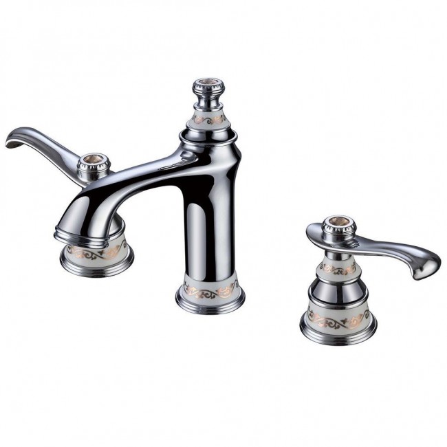 Widespread White Painted Three Hole Bathroom Tap Sink Faucet 