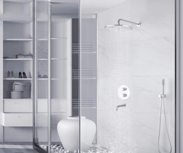 Juno Chrome Wall Mount LED Shower Set with Diverter Mixer and LED Spout