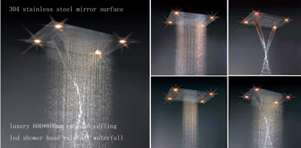 Juno 31" Stainless steel Chrome Brushed Waterfall Rainfall LED Shower Head