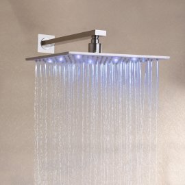 12 Inch Bathroom Square Brushed Nickle Overhead LED Rainfall Shower Head
