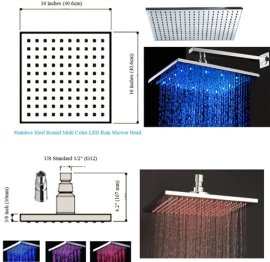 16 Inch Stainless Steel Square LED Shower Head
