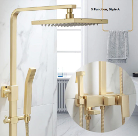 Juno Luxury Brushed Gold Wall Shower Mixer & Handheld Shower