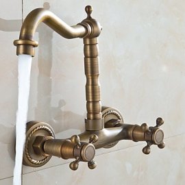 Antique -Wall Mounted Double Handle Bathroom Sink & Bathtub Faucet