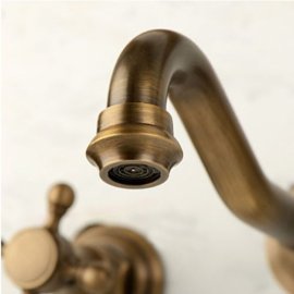 Antique Brass Double Handles Wall Mount Bathroom Sink Faucet