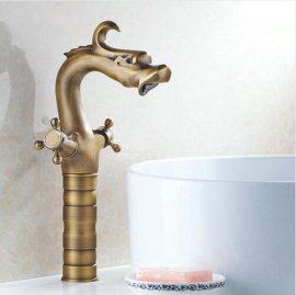 Antique Brass Dragon-Head Bathroom Deck Mounted Faucet
