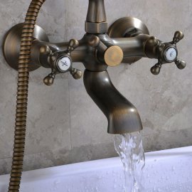 Antique Bronze Clawfoot Tub Filler Faucet With Metal Cross Handles  1