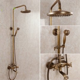 Antique Bronze Shower Head Wall Mount Dual Control with Hand Held Shower
