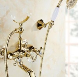 Antique Gold Telephone Single Handle Bathtub Mixer Faucet with Hand Held Shower