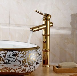 Bamboo Shape Waterfall Single Lever Gold Finish Bathroom Sink Faucet