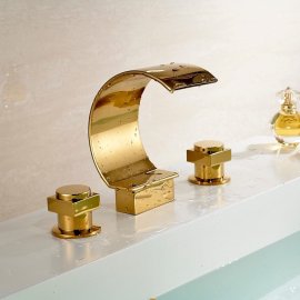 Gold Plated Dual Handle Faucet in Vessel Sink Faucet