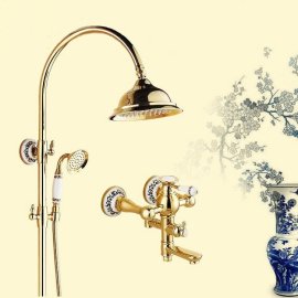 Beautiful Ceramic Gold Luxury Bathroom Rain Shower & Hand Shower