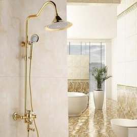 Beautiful Juno Gold Polished Large Bathroom Shower with Hand-Held Shower