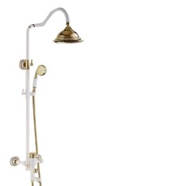 Beautiful White Gold Wall Mount Shower Faucet with Hand-Held Shower