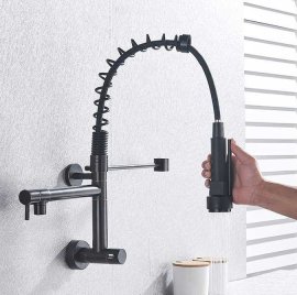 Juno Single Handle Cold Water Pull Out Spout Wall Mount Kitchen Sink Spring Faucet