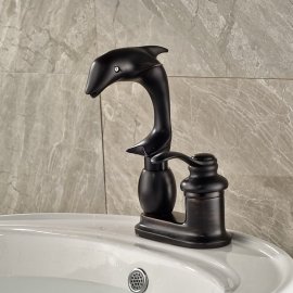 Black Dolphin Deck Single Handle Bathroom Sink Faucet 