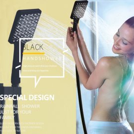 Black Rainfall Digital Shower Head with 6 Jet Spa Bathroom Shower