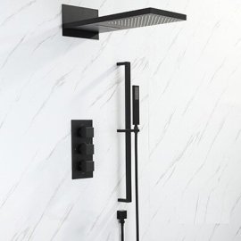 Juno Black Thermostatic Bathroom  Rain Shower Faucet Set