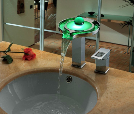 Brass Chrome Finish Round LED Waterfall Bathroom Sink Faucet