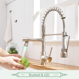 Brushed Nickel LED Hot & Cold Kitchen Sink Faucet