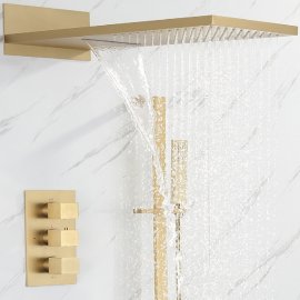 Juno Polished Gold Thermostatic Rain Shower Faucet Set