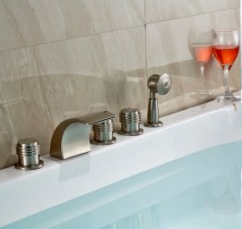 Brushed Nickel Waterfall Tub Faucet Handheld shower