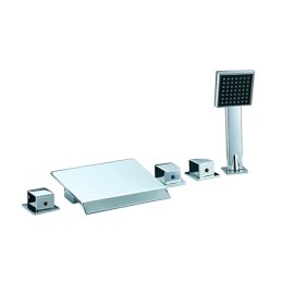 Solid Brass Triple Handle Chrome Polished Waterfall Bathtub Faucet with handheld shower
