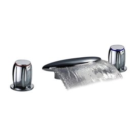 Round Dual Handle Deck Mounted Chrome Widespread Waterfall Bathtub Faucet