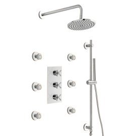 Cali Thermostatic Wall Mount Shower System With Six Body Jets in Chrome Finish