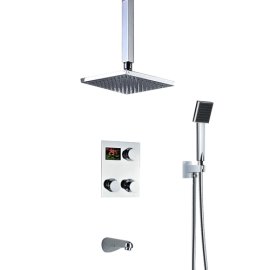 Ceiling Mount Square Shower Head with Mixer - Wall Mount Faucet and Handheld Shower