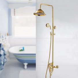 Ceramic Wall Mount Single Handle Gold Bathroom Shower with Hand-Held Shower 