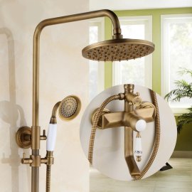 Polished Brass Shower Head Extension Arm With Single Handle Mixer Valve