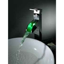 32CM Chrome Finish Waterfall Color Changing LED Bathroom Sink Faucet Single Lever Single Handle