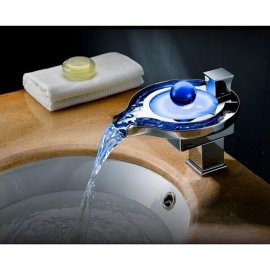 New Design Color Changing LED Waterfall Bathroom Sink Faucet Chrome