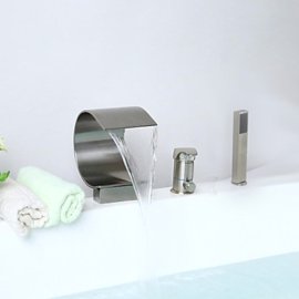 Contemporary Brushed Nickel Waterfall Bathtub Faucet