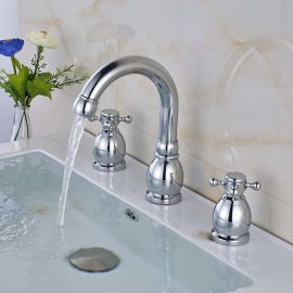 Contemporary Deck Mounted Dual Handle Bathroom Faucet