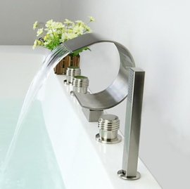 Brushed Nickel Waterfall Romen Tub Faucets with Hand Shower
