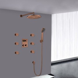 Juno 10 Oil Rubbed Bronze Solid Brass Thermostatic Digital Display shower system with hand shower Head Set